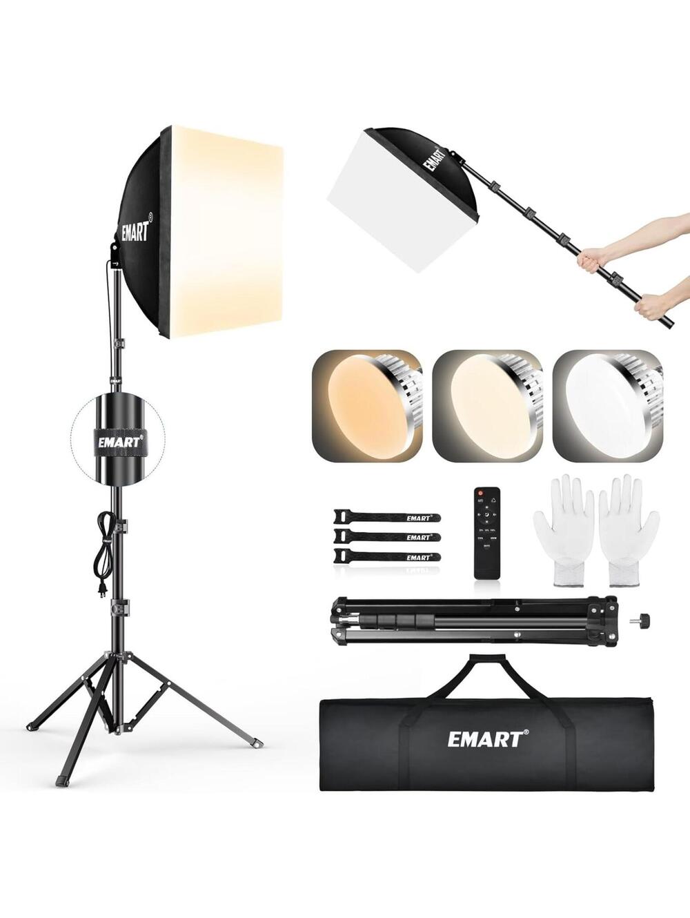 Softbox Photography Lighting Kit, 16"X16" Soft Box 3000K-6000K 85W LED Bulbs